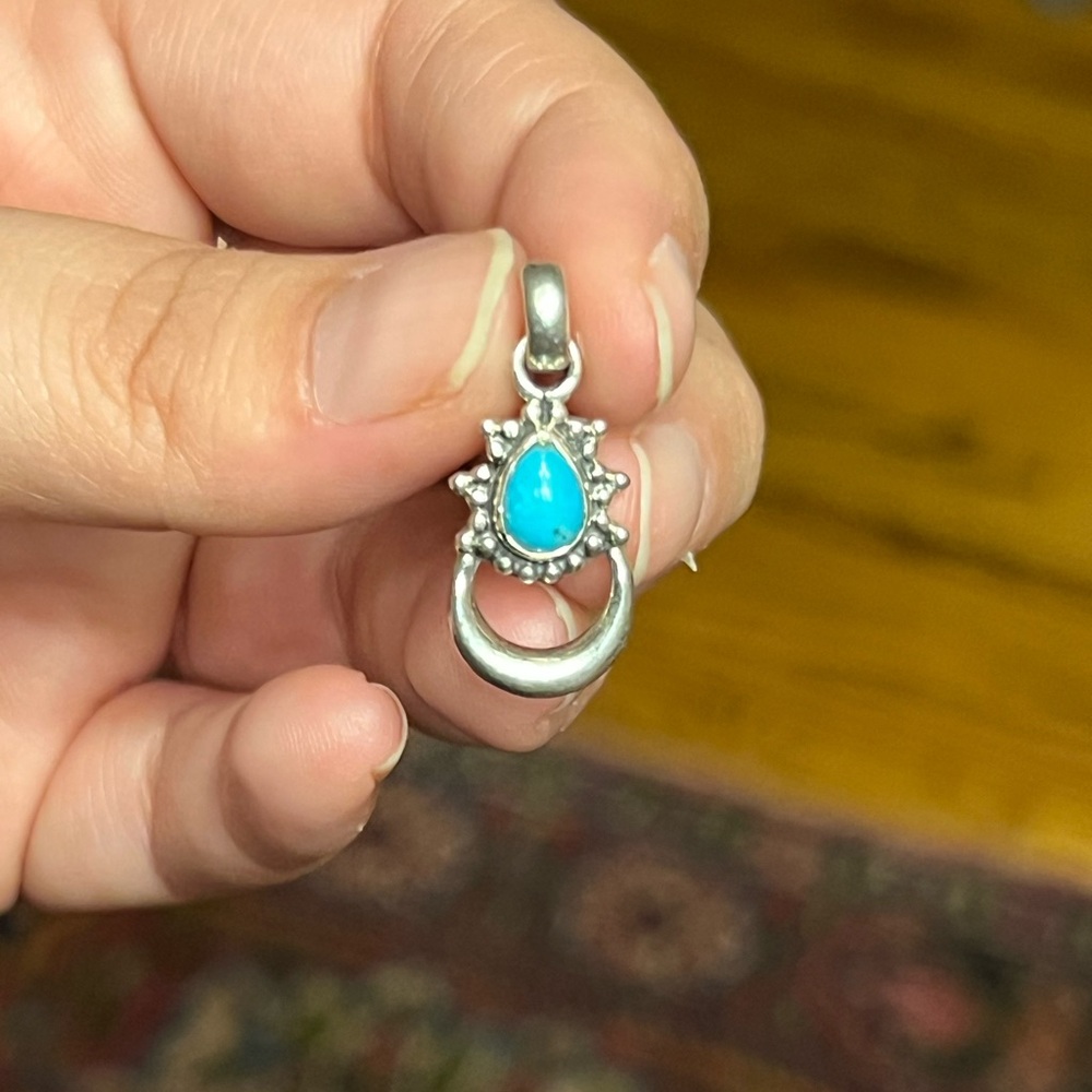 Turquoise crescent moon pendant in sterling silver